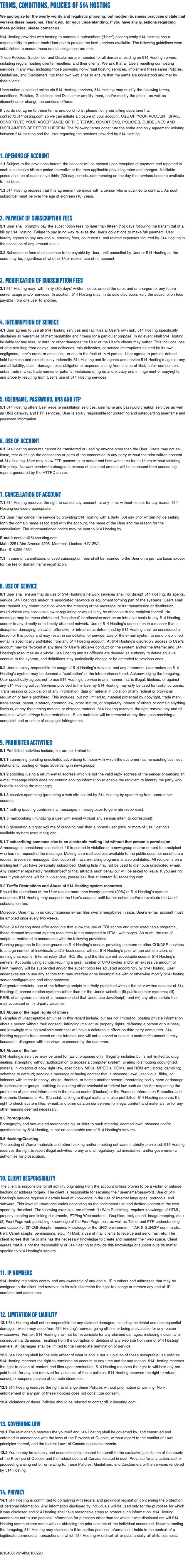 Terms and conditions